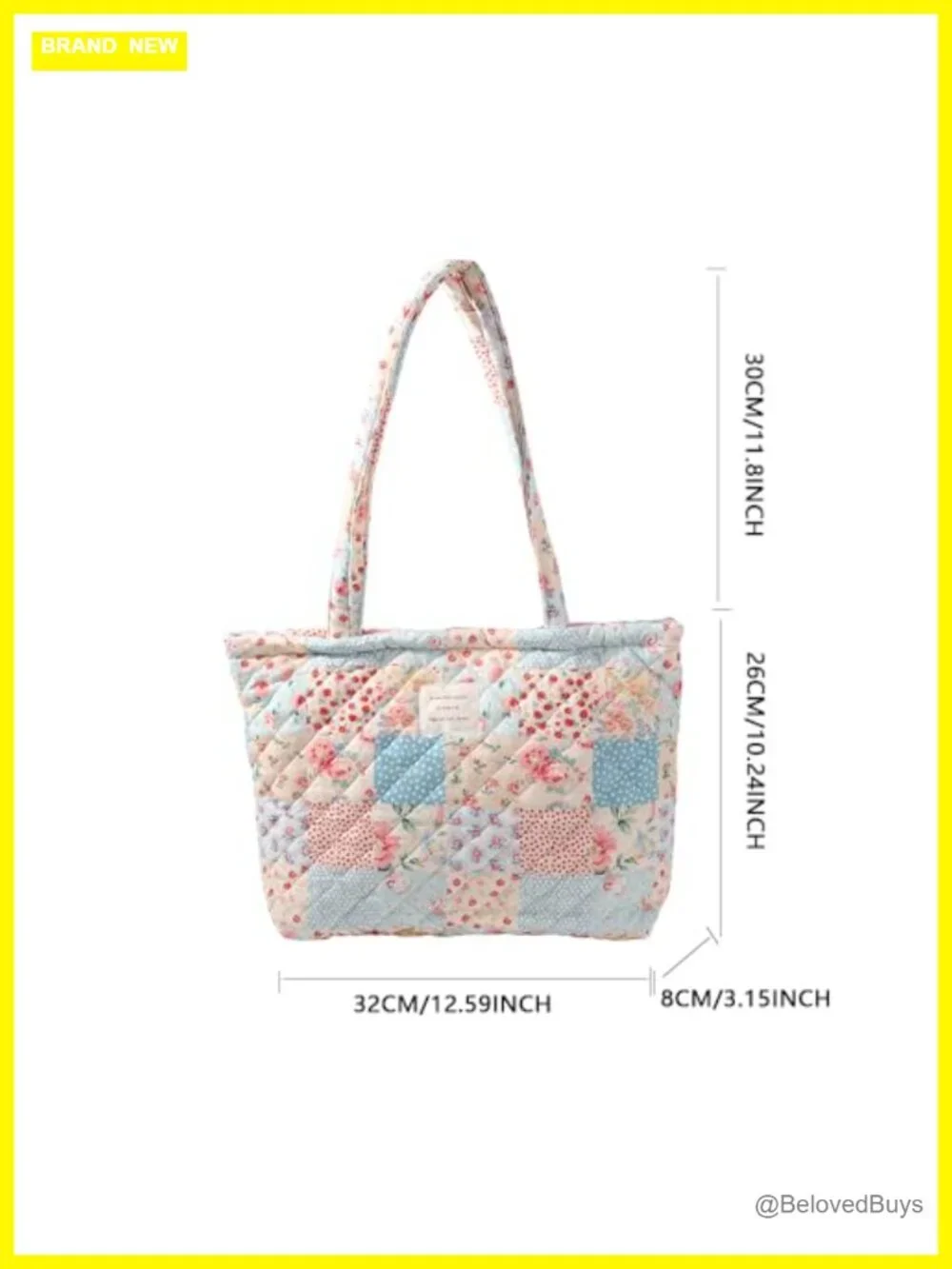 Floral Quilted Cotton Shoulder Bag Medium Tote for Women Daily Use